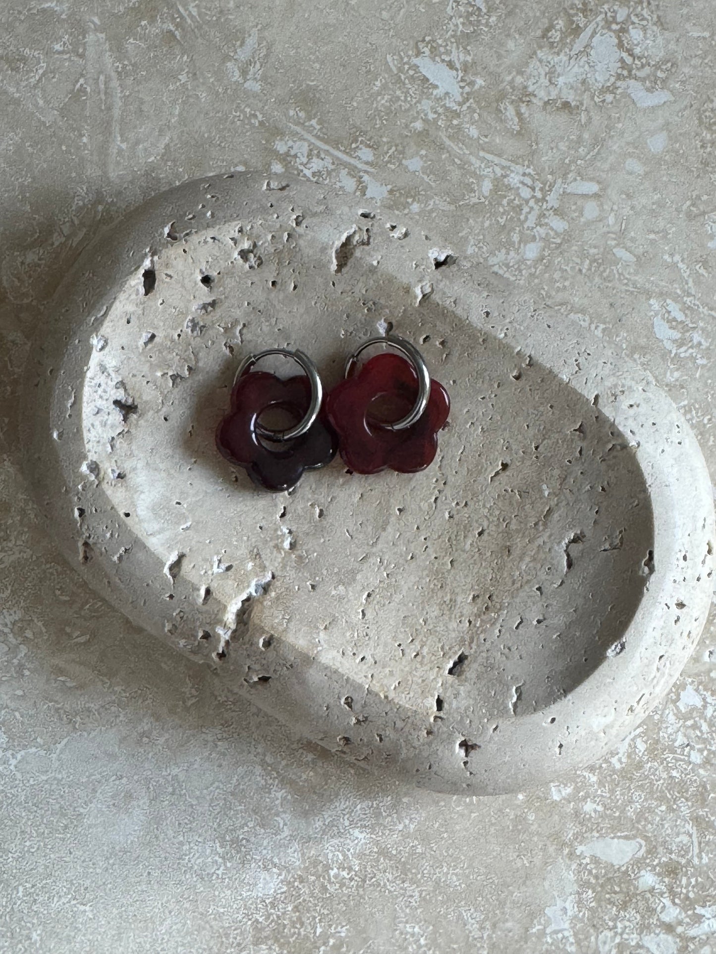 Creolen red Flower in silver