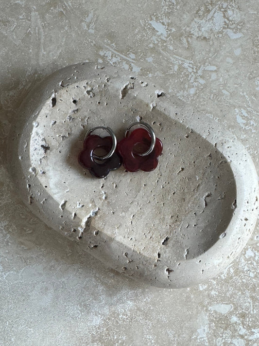 Creolen red Flower in silver